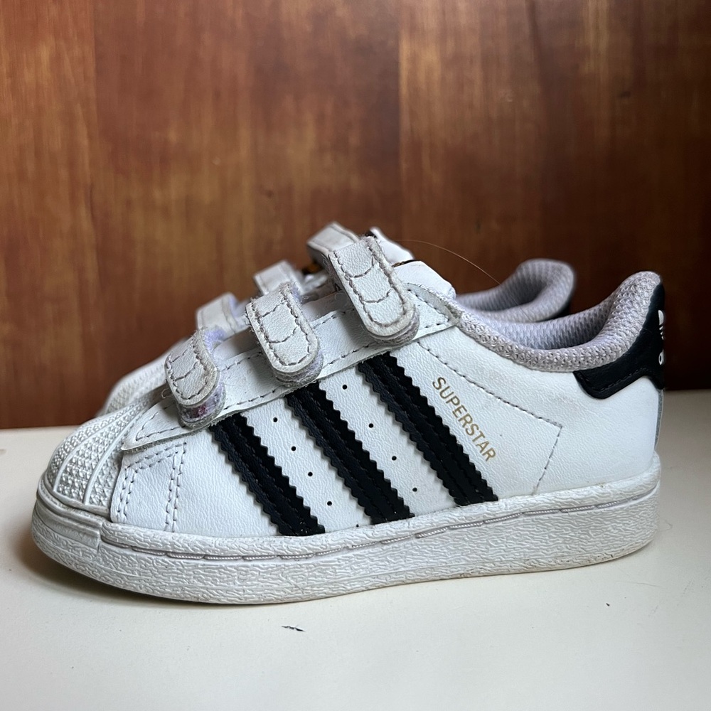 Adidas Black and White Superstar Velcro Sneakers
